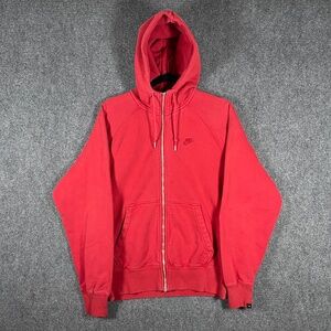 Vintage Y2K Nike Zip Up Hoodie Faded Red Silver Tag Heavyweight Mens Size Medium